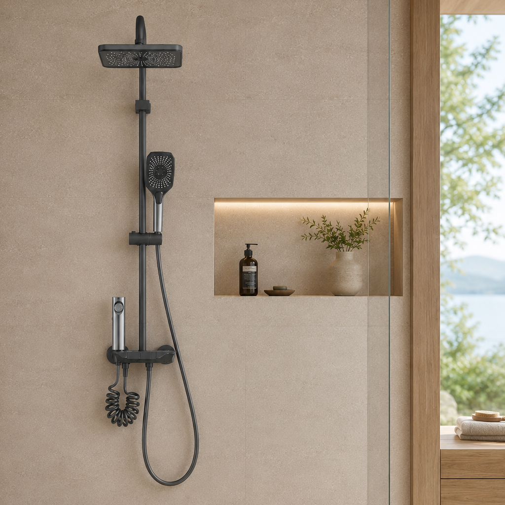 Colonne de douche grise 4 fonctions – mitigeur