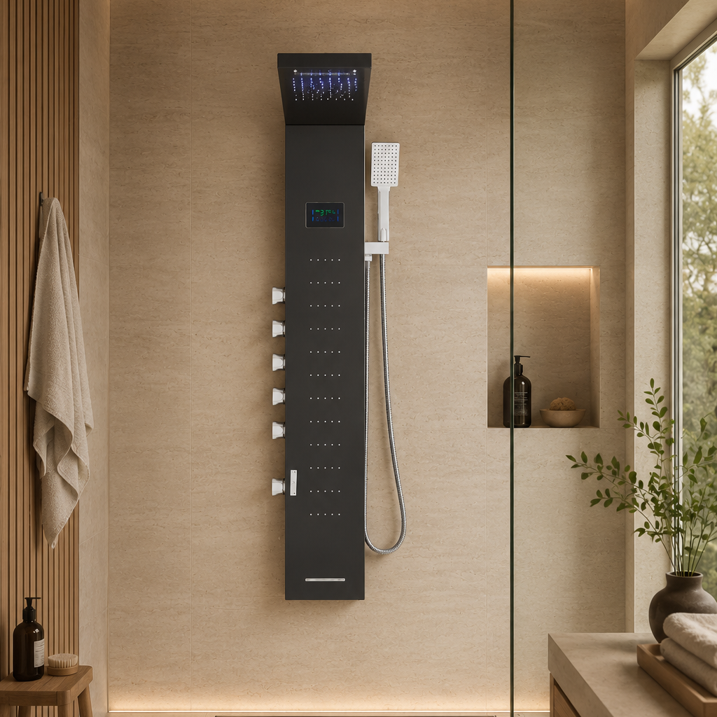 Colonne de douche hydromassante à ciel de pluie LED