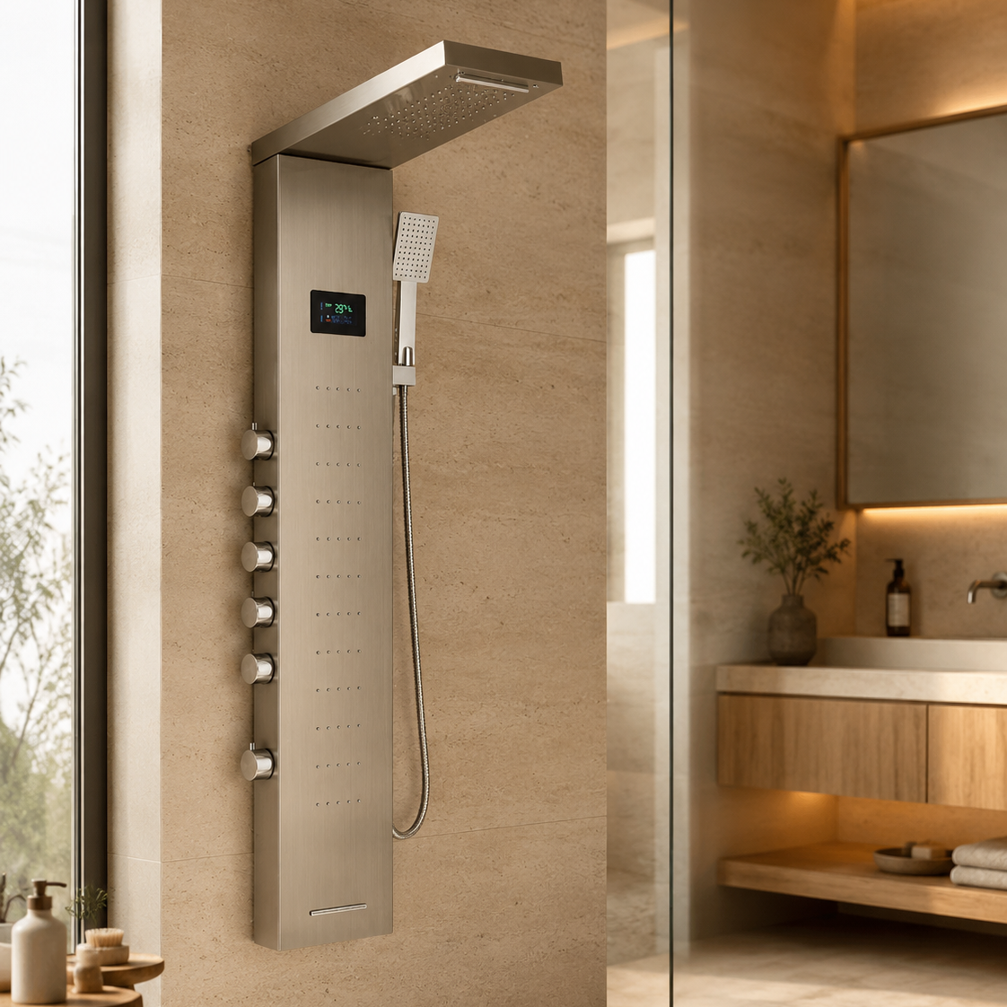 Colonne de douche hydromassante à ciel de pluie LED – ciel de pluie