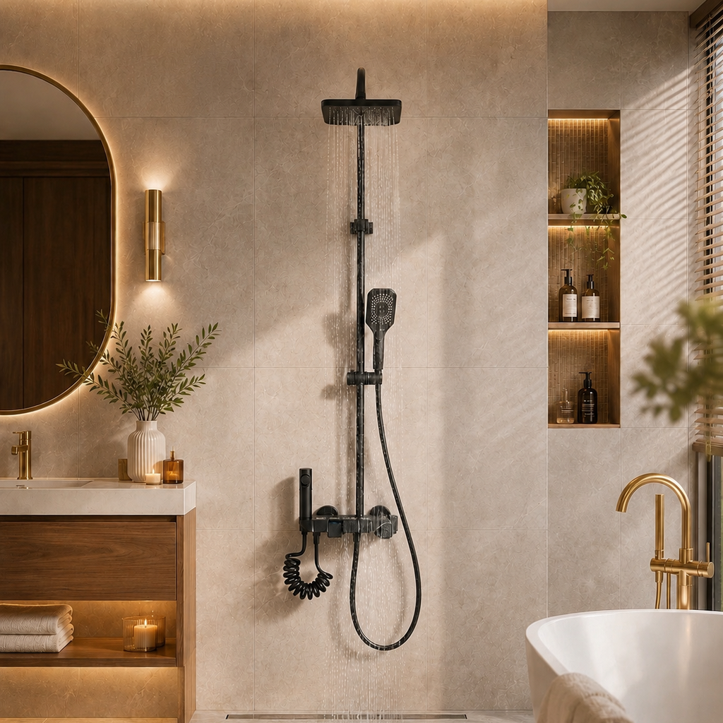 Colonne de douche noire 4 fonctions