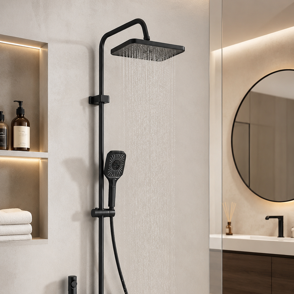 Colonne de douche noire 4 fonctions – fonctions de la douche