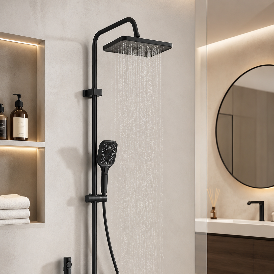 Colonne de douche noire 4 fonctions – fonctions de la douche
