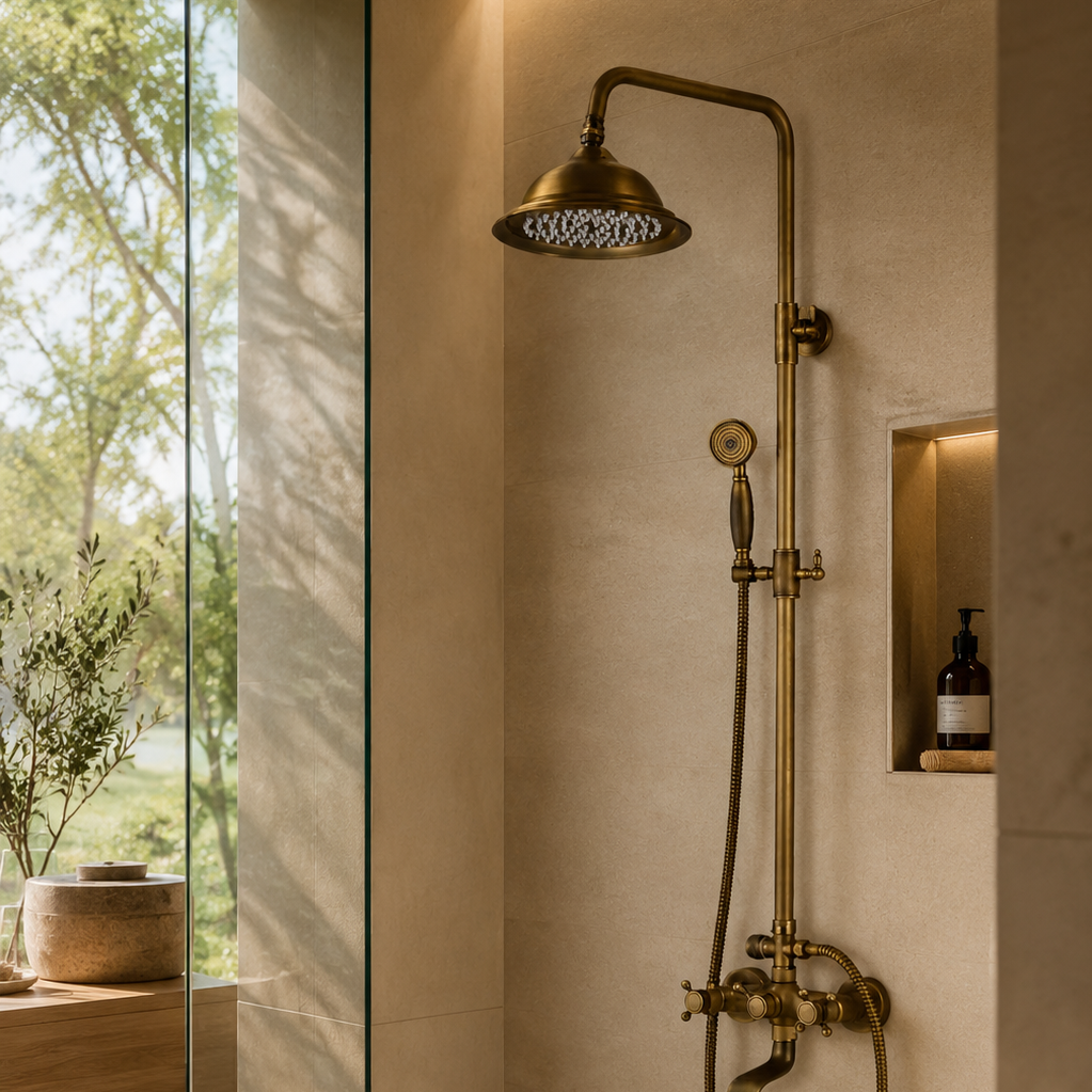 Colonne de douche rétro en laiton à pommeau cloche – ciel de pluie