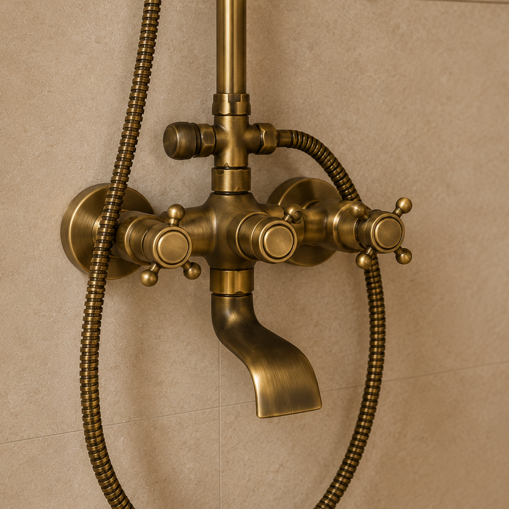 Colonne de douche rétro en laiton à pommeau cloche – ciel de pluie