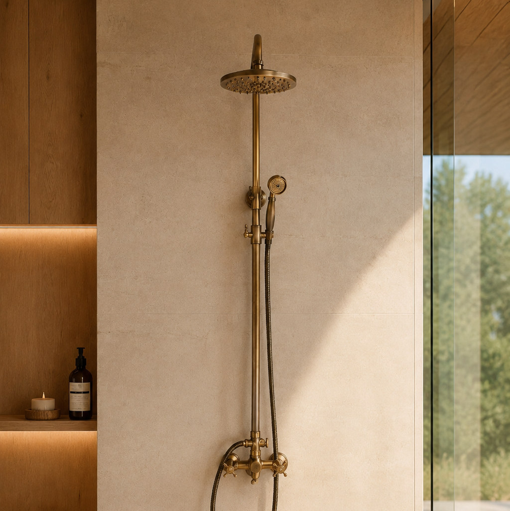 Colonne de douche rétro en laiton à robinets – vue 3