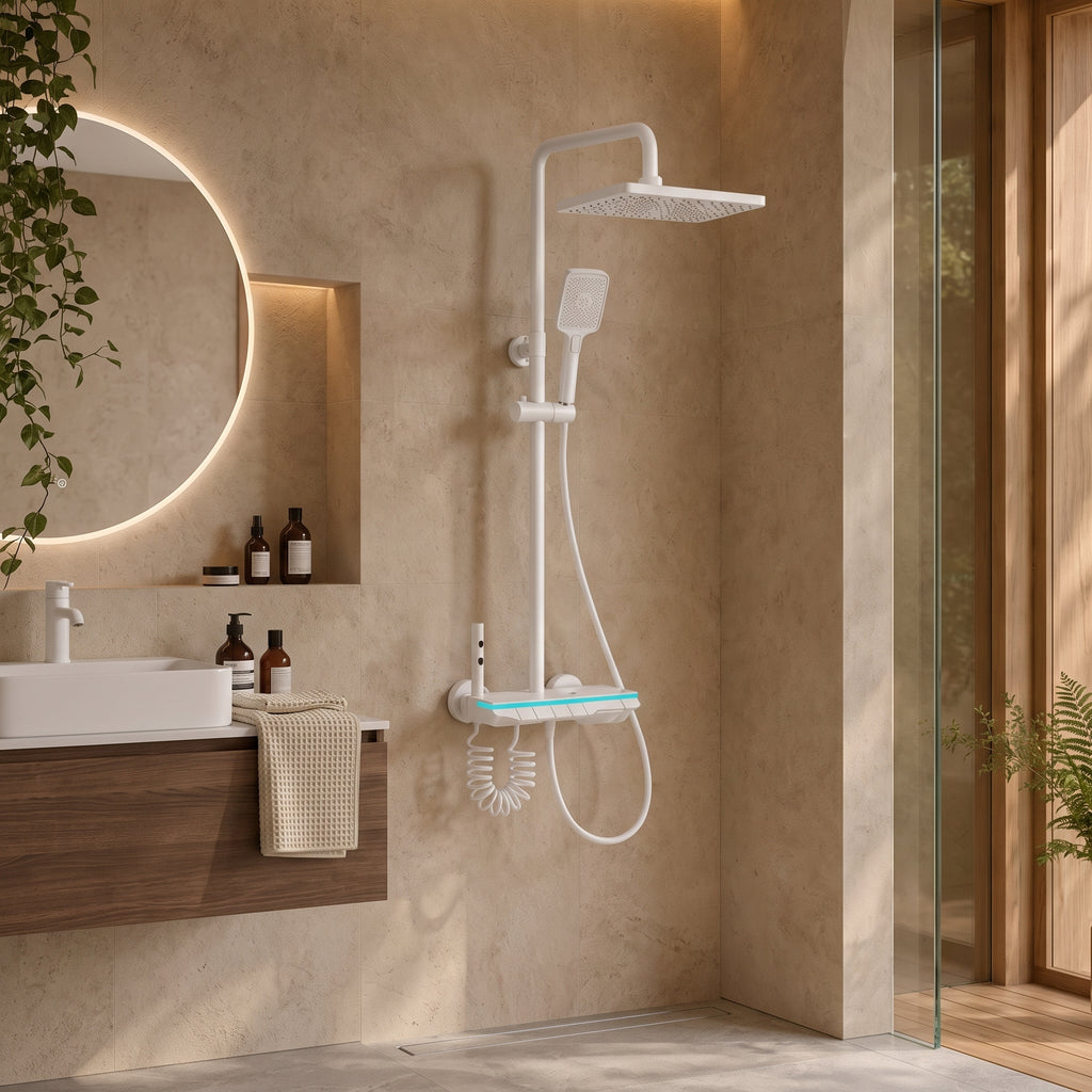Colonne de douche thermostatique blanche 30 cm