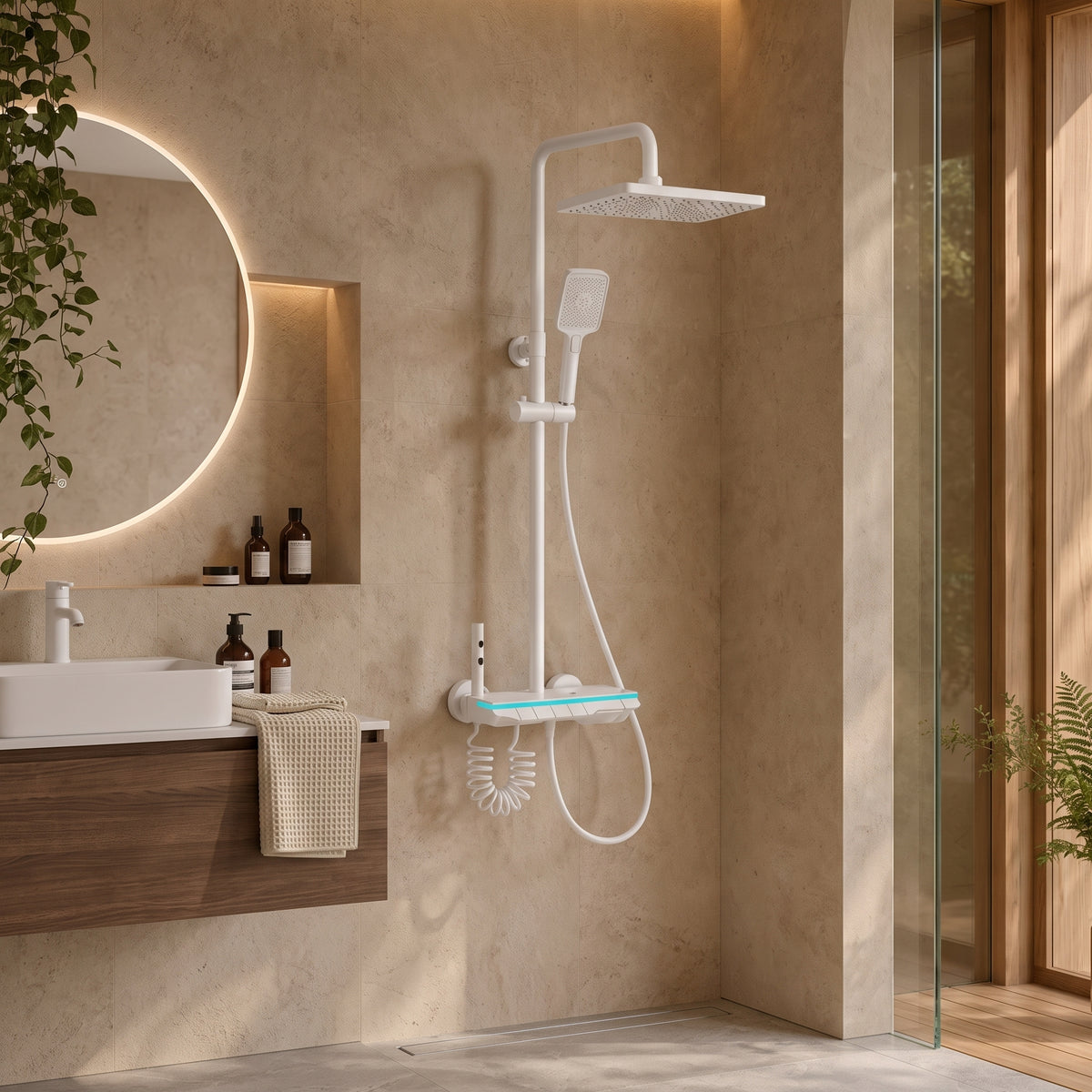 Colonne de douche thermostatique blanche 30 cm