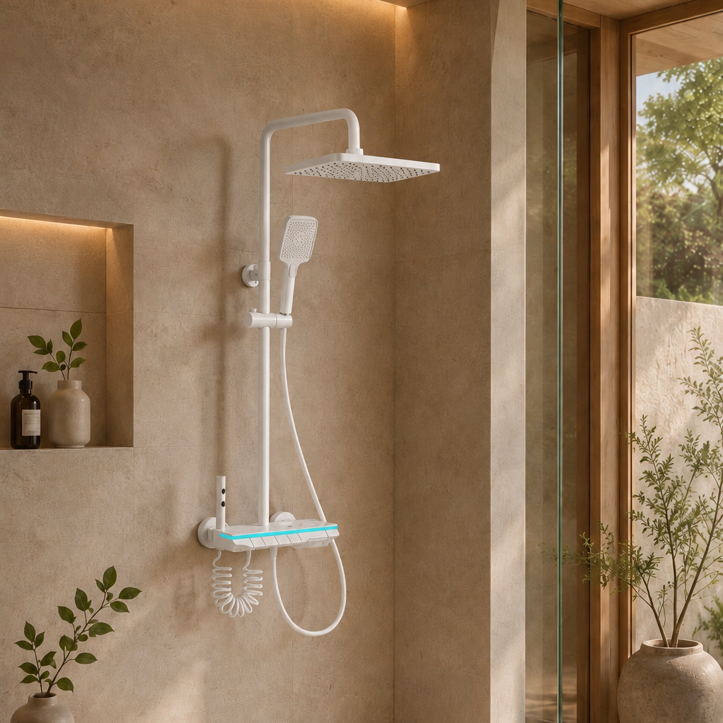 Colonne de douche thermostatique blanche 30 cm – mitigeur