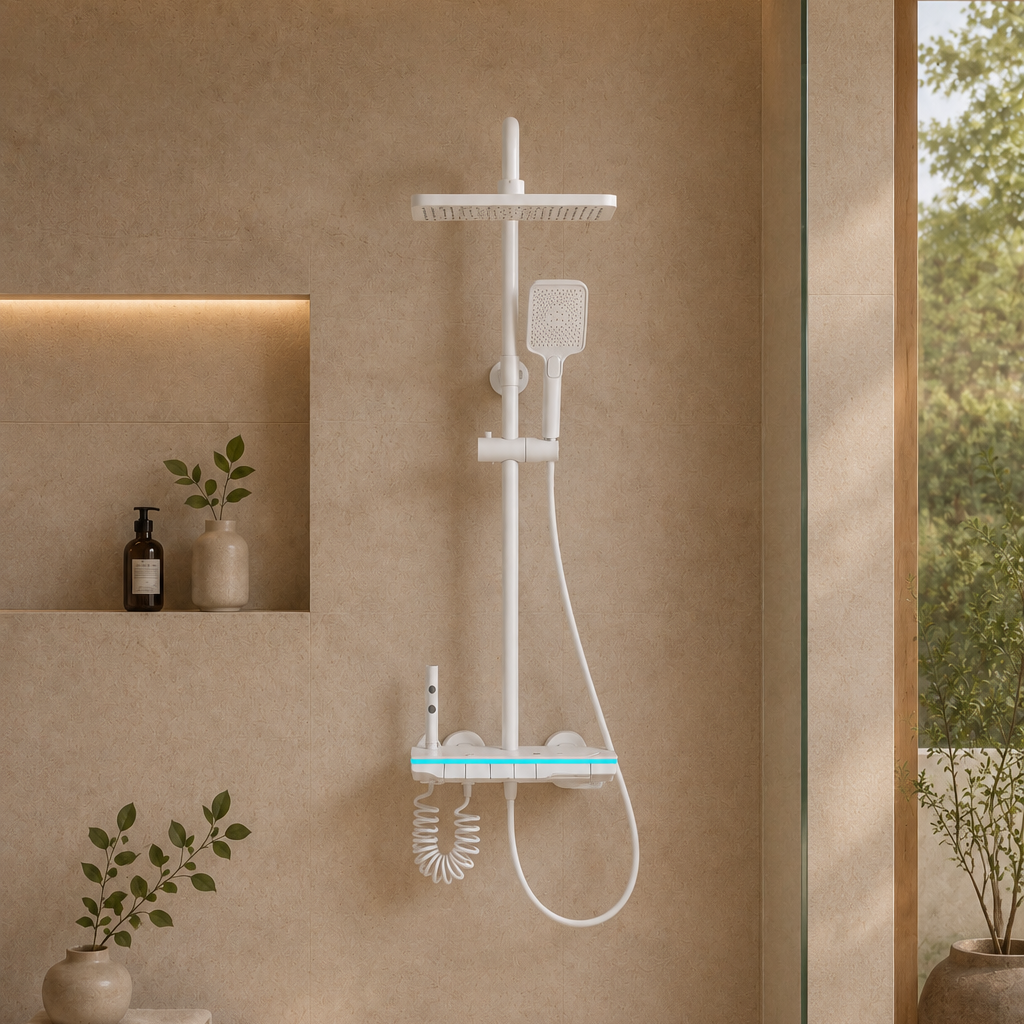 Colonne de douche thermostatique blanche 30 cm – mitigeur