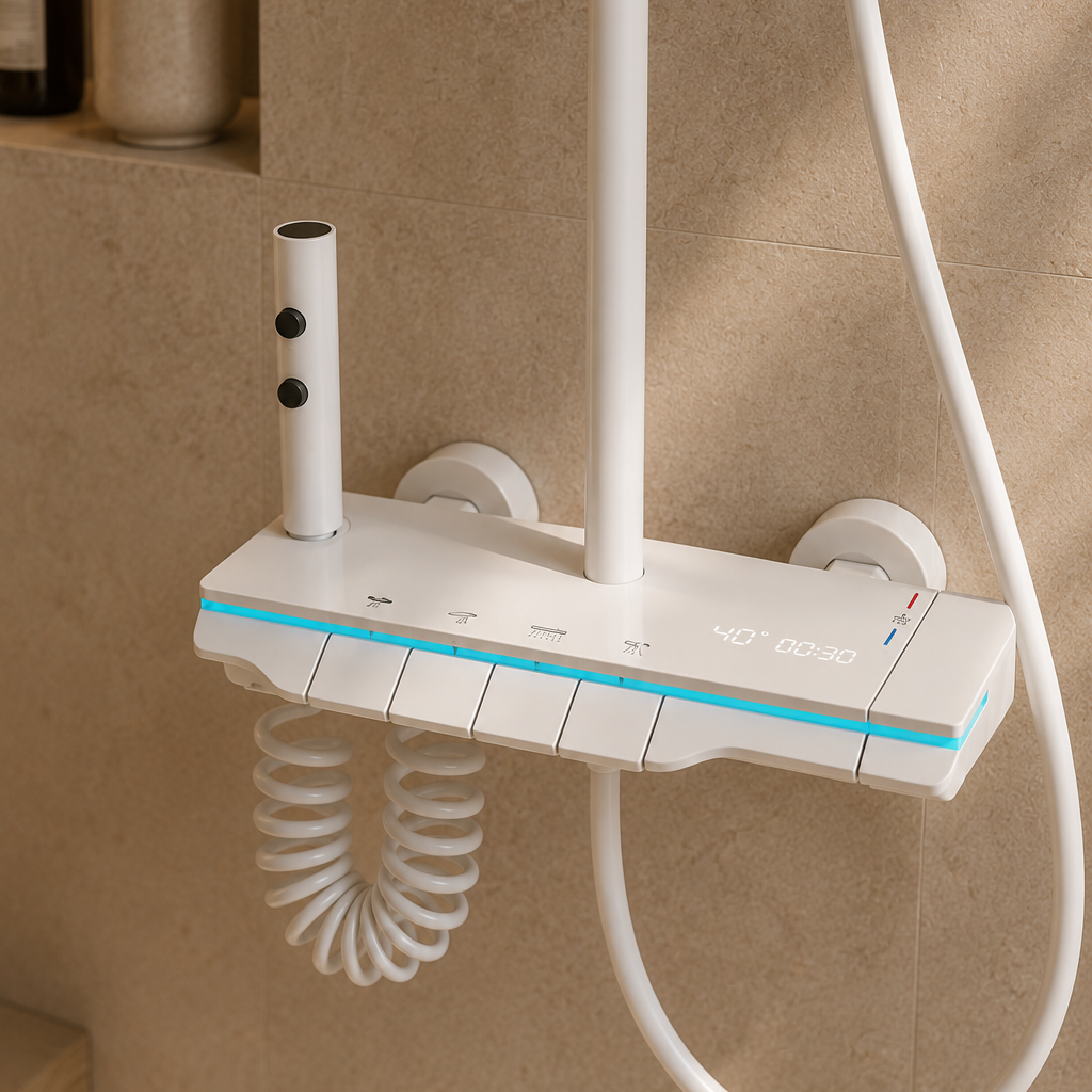 Colonne de douche thermostatique blanche 30 cm – mitigeur