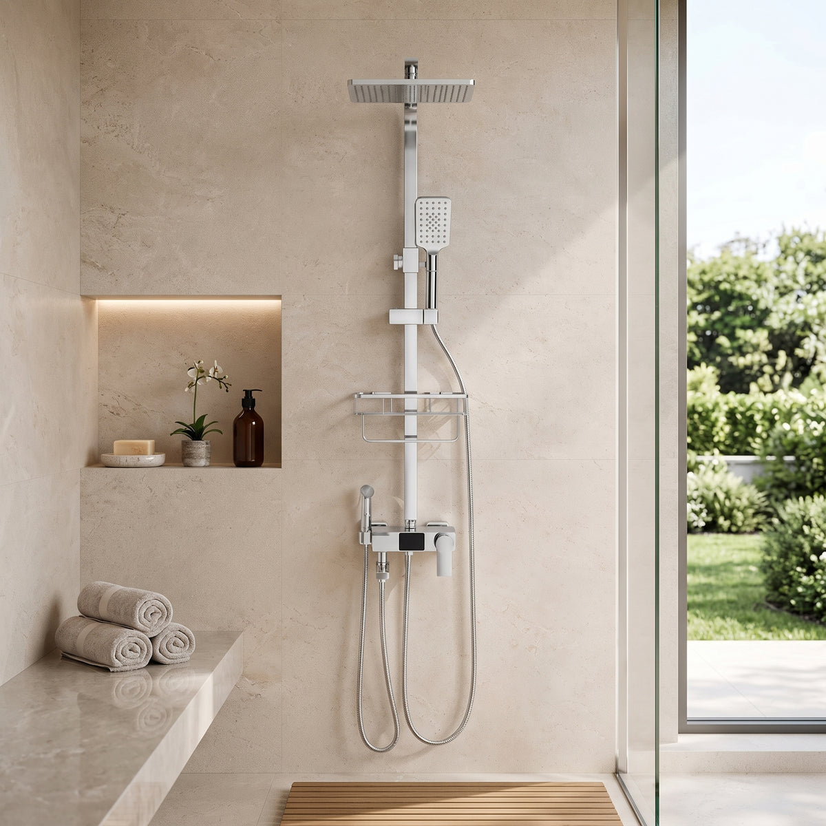 Colonne de douche thermostatique chromée 30 cm