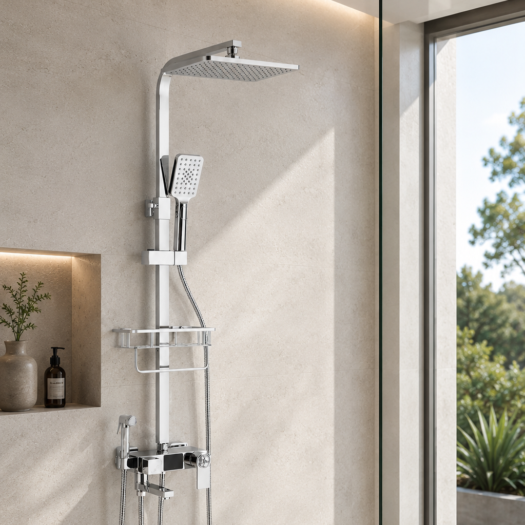Colonne de douche thermostatique chromée 30 cm – mitigeur