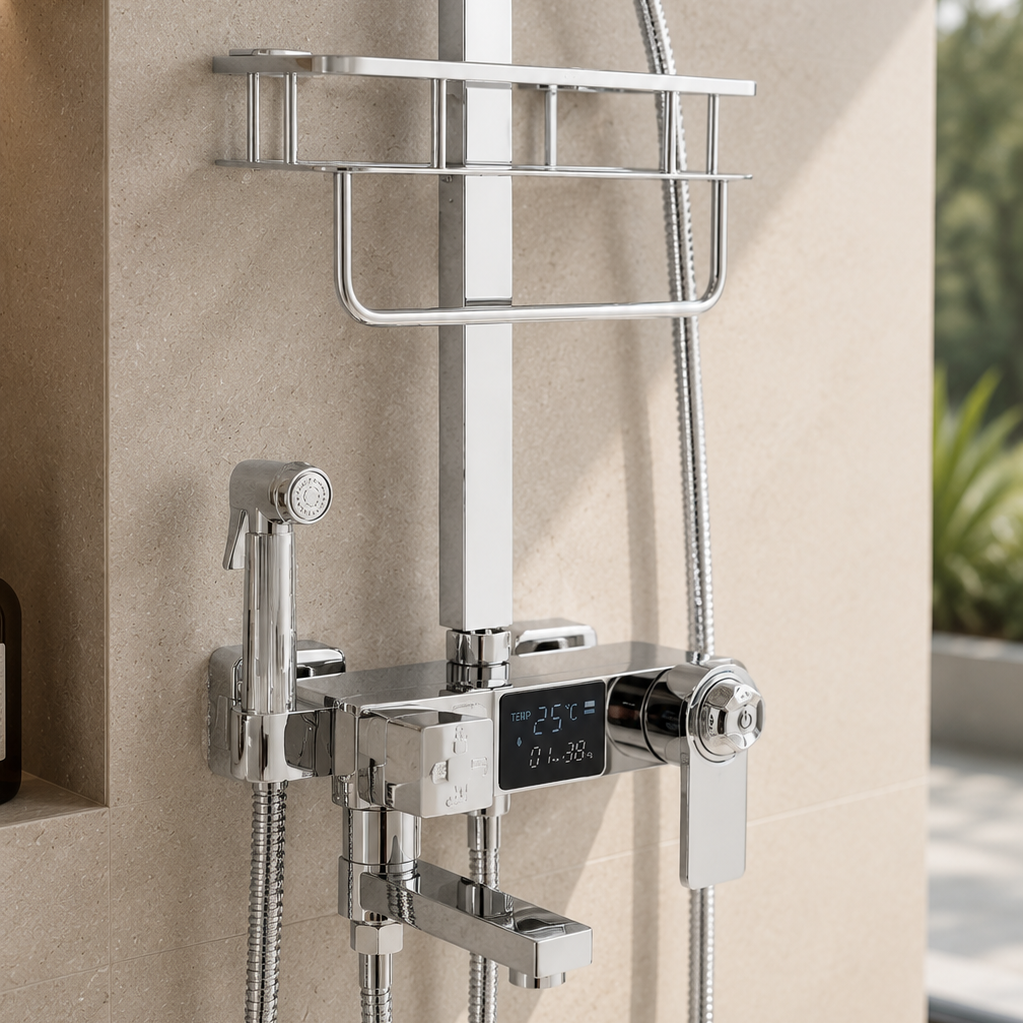 Colonne de douche thermostatique chromée 30 cm – mitigeur