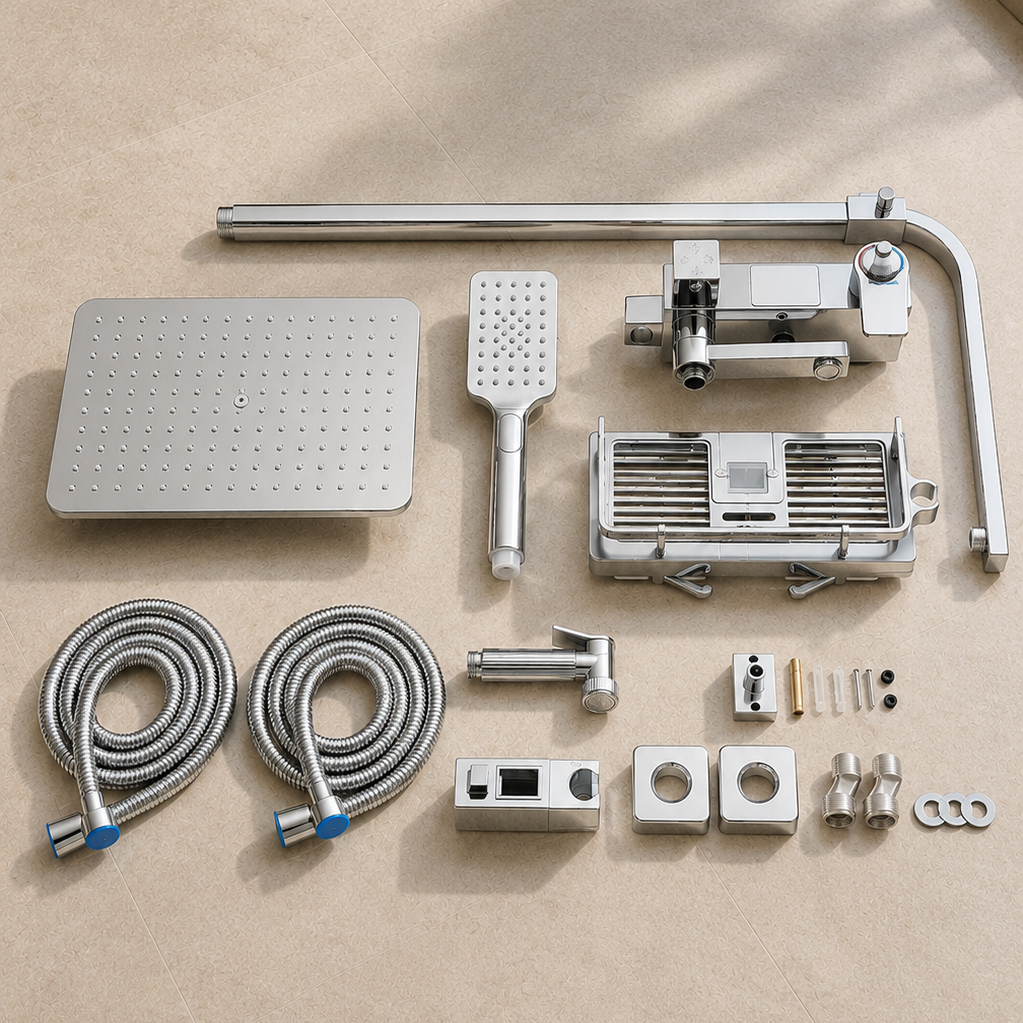 Colonne de douche thermostatique chromée 30 cm – mitigeur
