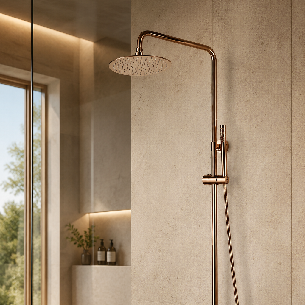 Colonne de douche thermostatique dorée 30 cm – mitigeur