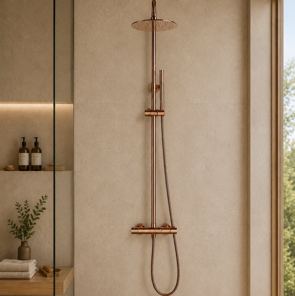Colonne de douche thermostatique dorée 30 cm – mitigeur