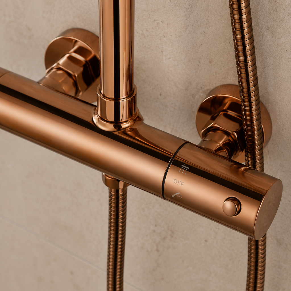Colonne de douche thermostatique dorée 30 cm – mitigeur