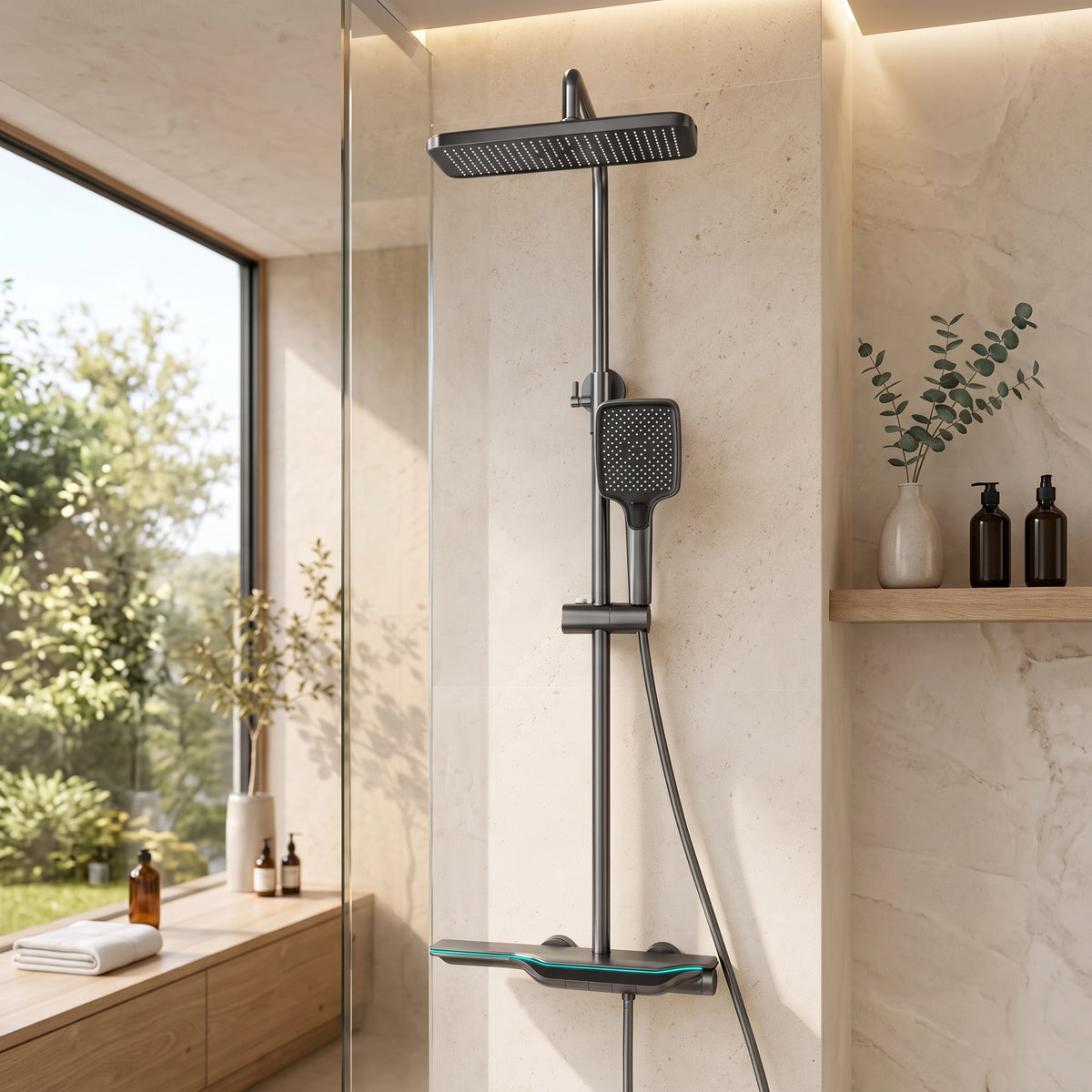 Colonne de douche thermostatique grise 30 cm