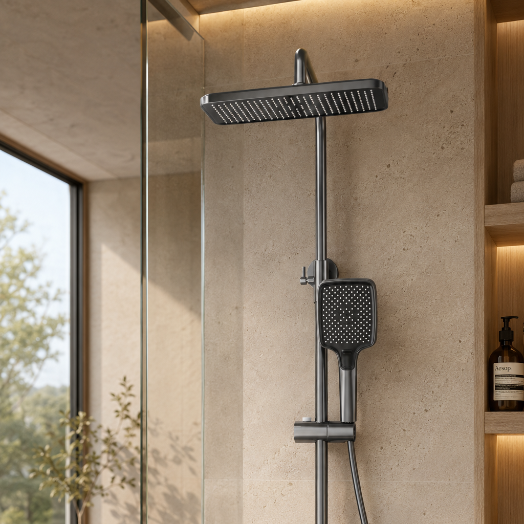 Colonne de douche thermostatique grise 30 cm – mitigeur