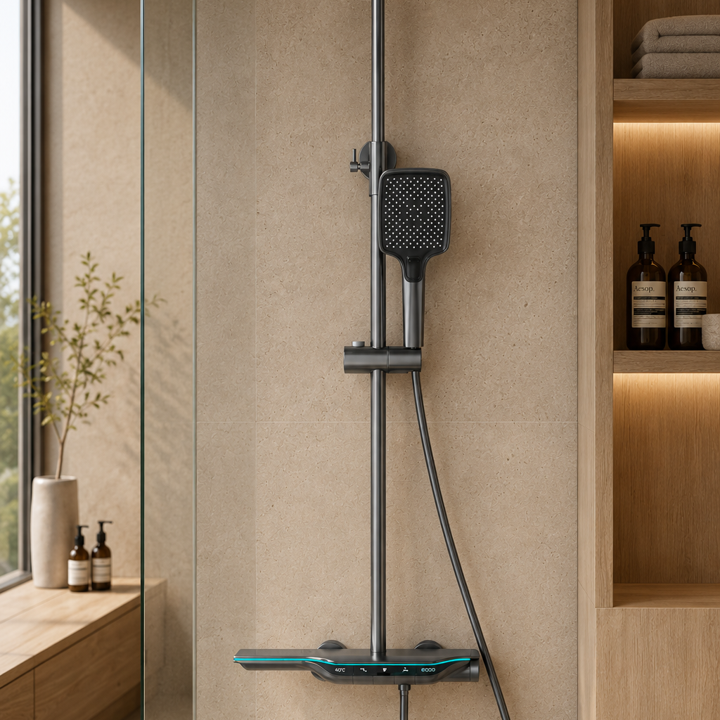 Colonne de douche thermostatique grise 30 cm – mitigeur