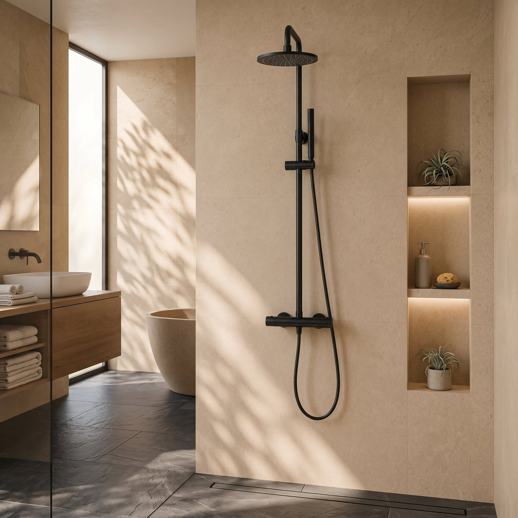 Colonne de douche thermostatique noire 20 cm col cintré