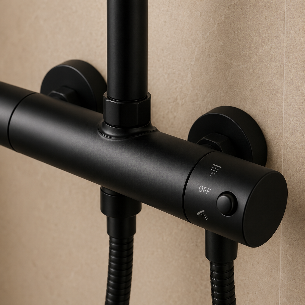 Colonne de douche thermostatique noire 20 cm col cintré – mitigeur
