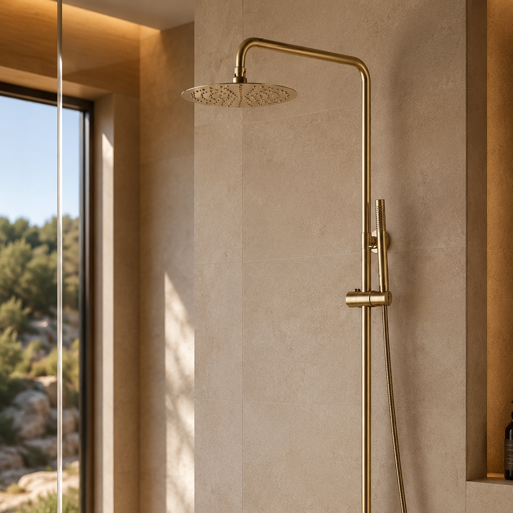 Colonne de douche thermostatique or brossé 30 cm – mitigeur