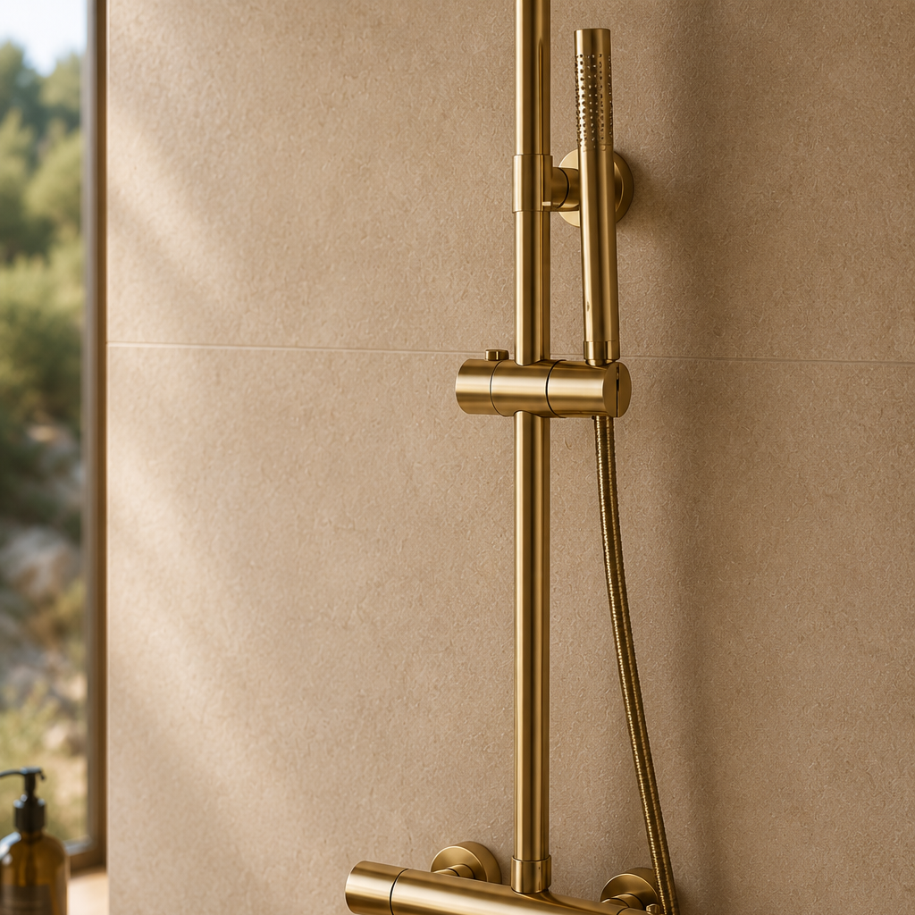 Colonne de douche thermostatique or brossé 30 cm – mitigeur