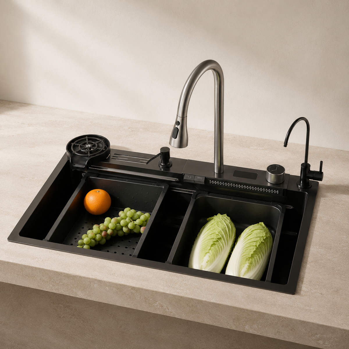 Évier de cuisine cascade inox noir 75x45 cm – vue 2