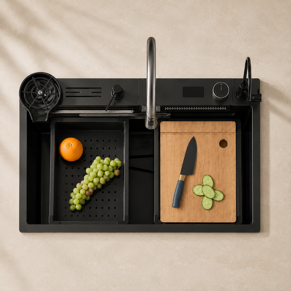 Évier de cuisine cascade inox noir 75x45 cm – vue 3