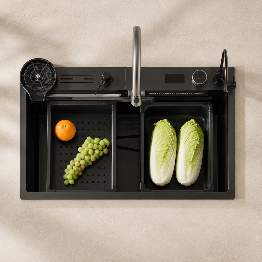 Évier de cuisine cascade inox noir 75x45 cm – vue 4