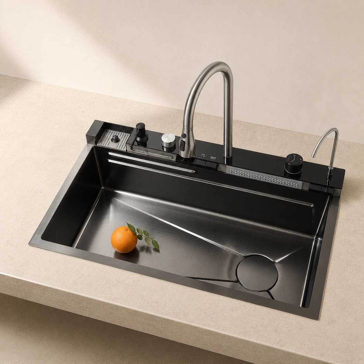 Évier de cuisine cascade inox noir brossé 75x45 cm – vue 2