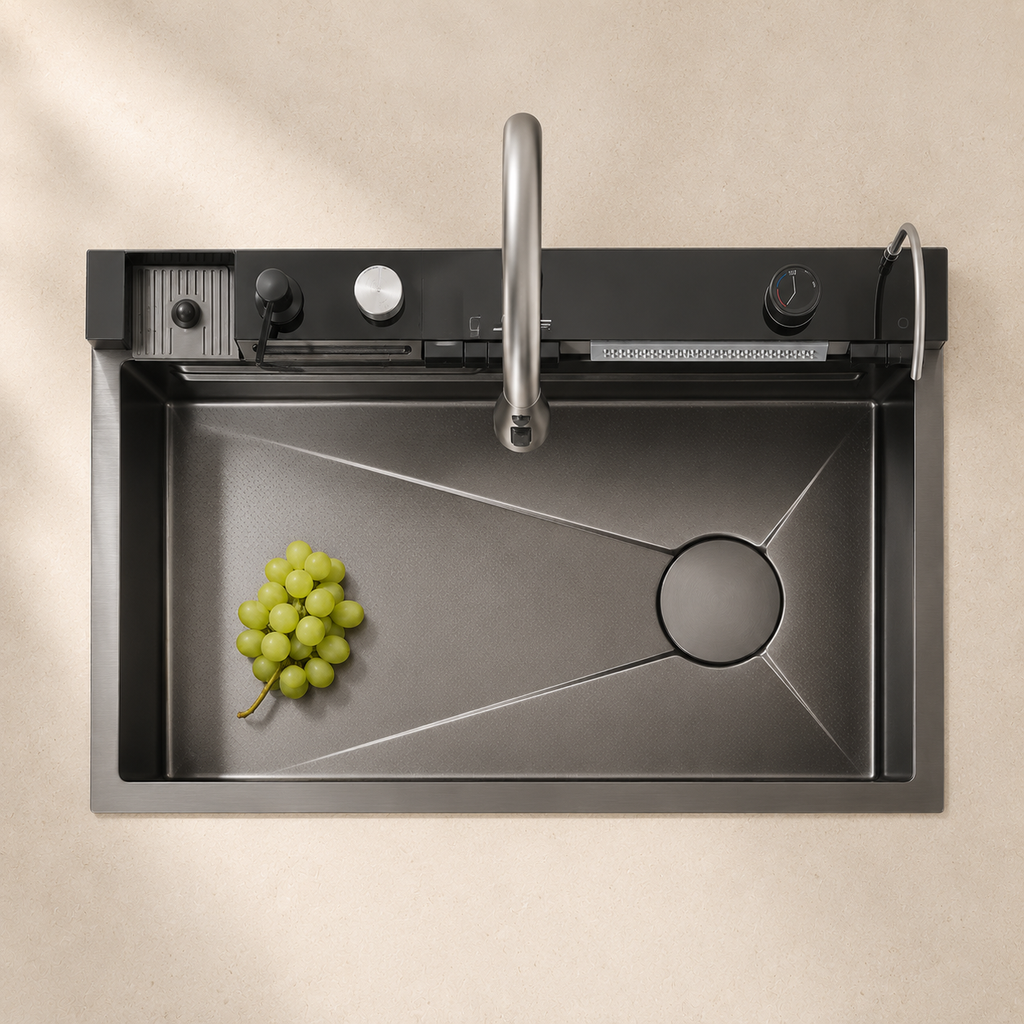 Évier de cuisine cascade inox noir brossé 75x45 cm – vue 3