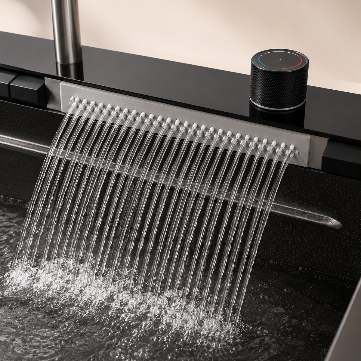 Évier de cuisine cascade inox noir brossé 75x45 cm – vue 4