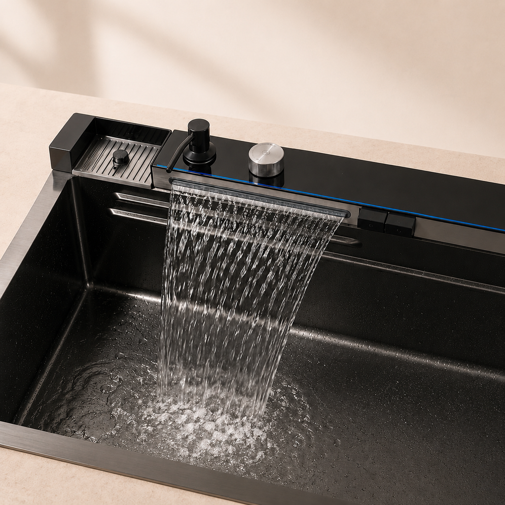 Évier de cuisine cascade inox noir brossé 75x45 cm – vue 5
