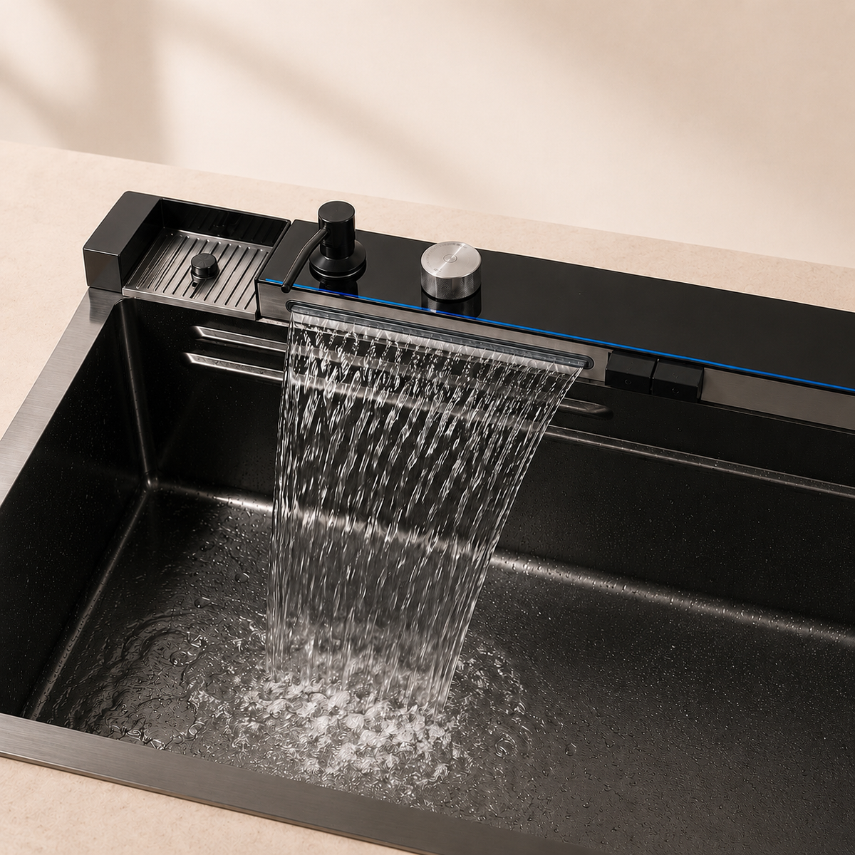 Évier de cuisine cascade inox noir brossé 75x45 cm – vue 5
