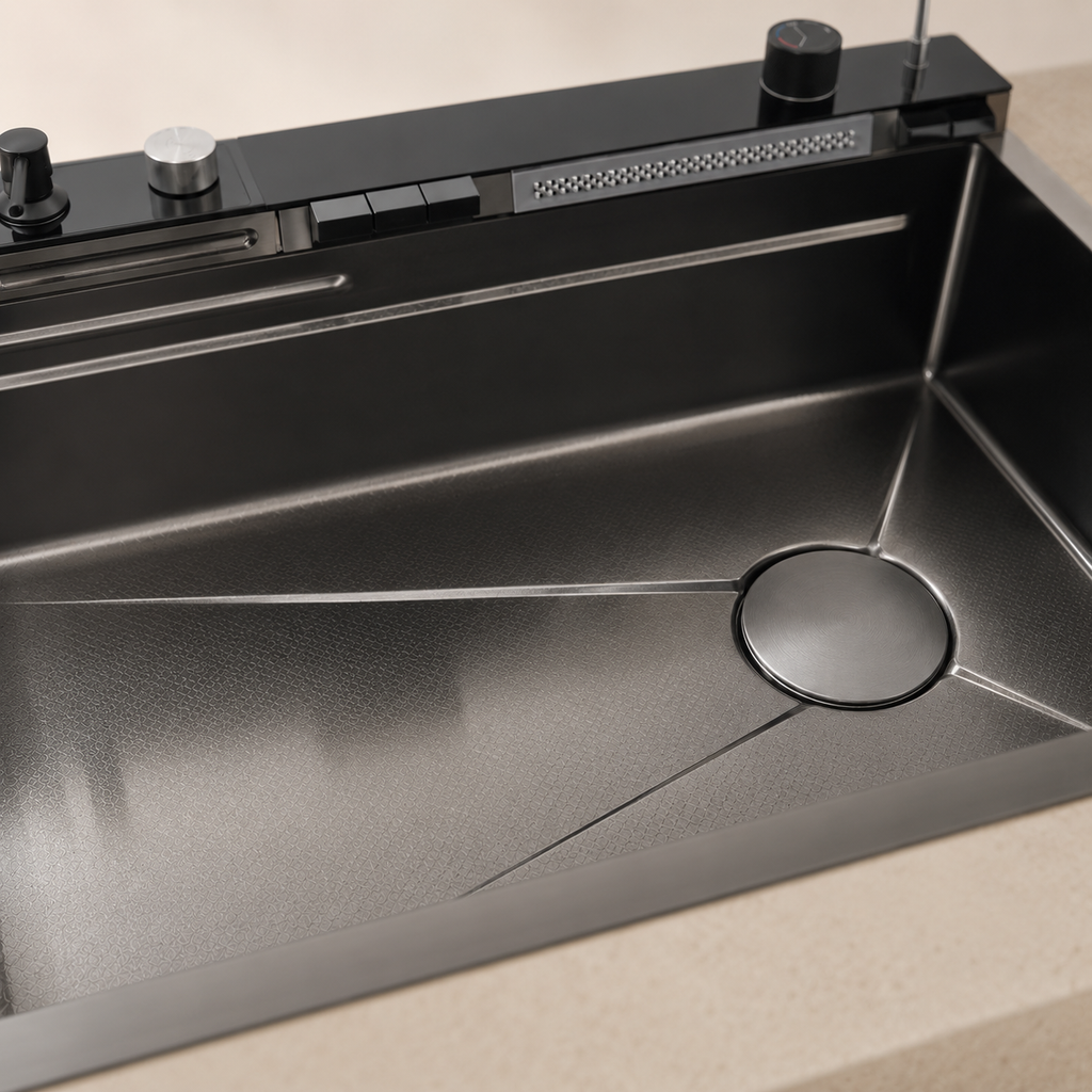 Évier de cuisine cascade inox noir brossé 75x45 cm – vue 6