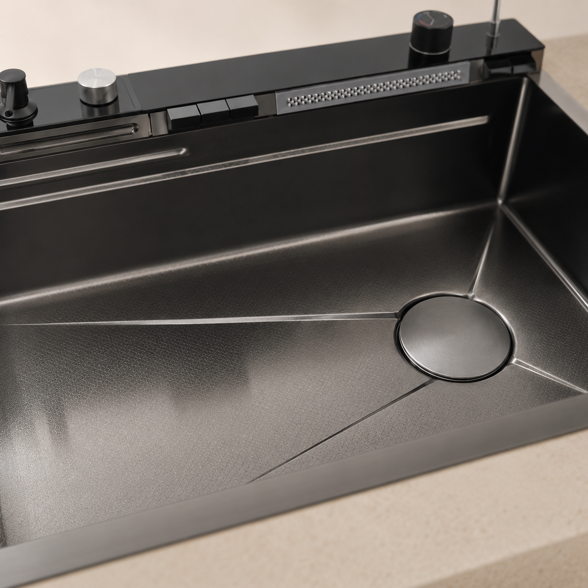 Évier de cuisine cascade inox noir brossé 75x45 cm – vue 6