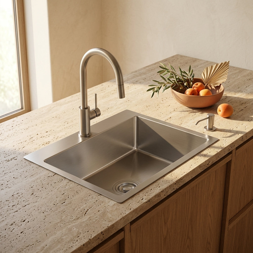 Évier de cuisine compact inox brossé 48x45 cm