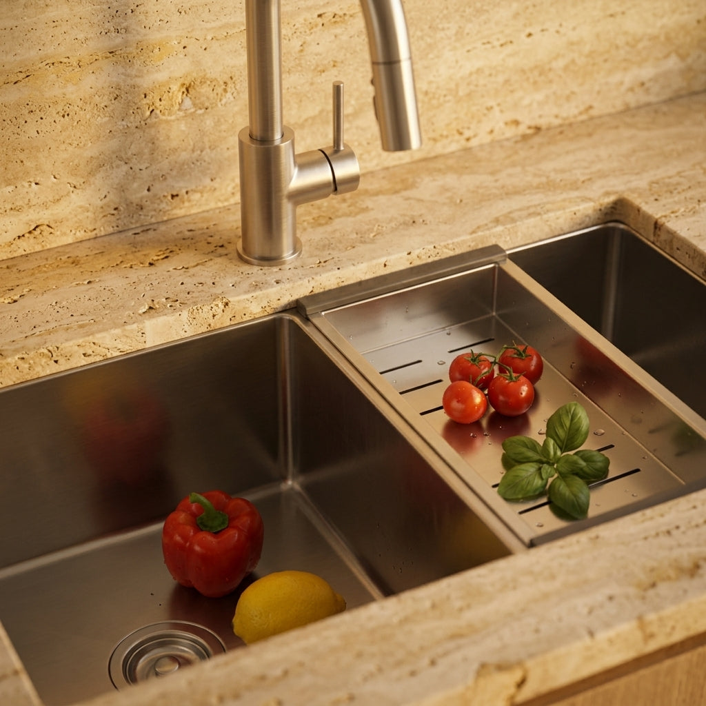 Évier de cuisine double bac inox brossé 78x43 cm – vue 5