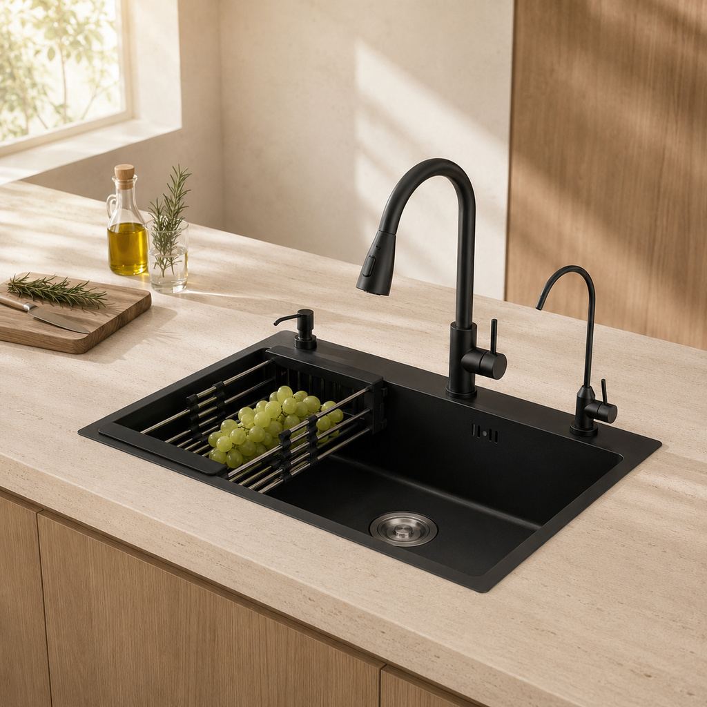Évier de cuisine inox 55x45 cm avec mitigeur