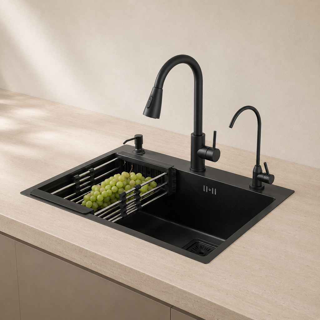 Évier de cuisine inox 55x45 cm avec mitigeur – mitigeur