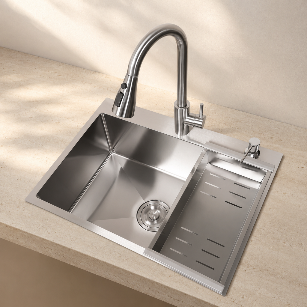 Évier de cuisine inox brossé 60x45 cm avec mitigeur – mitigeur