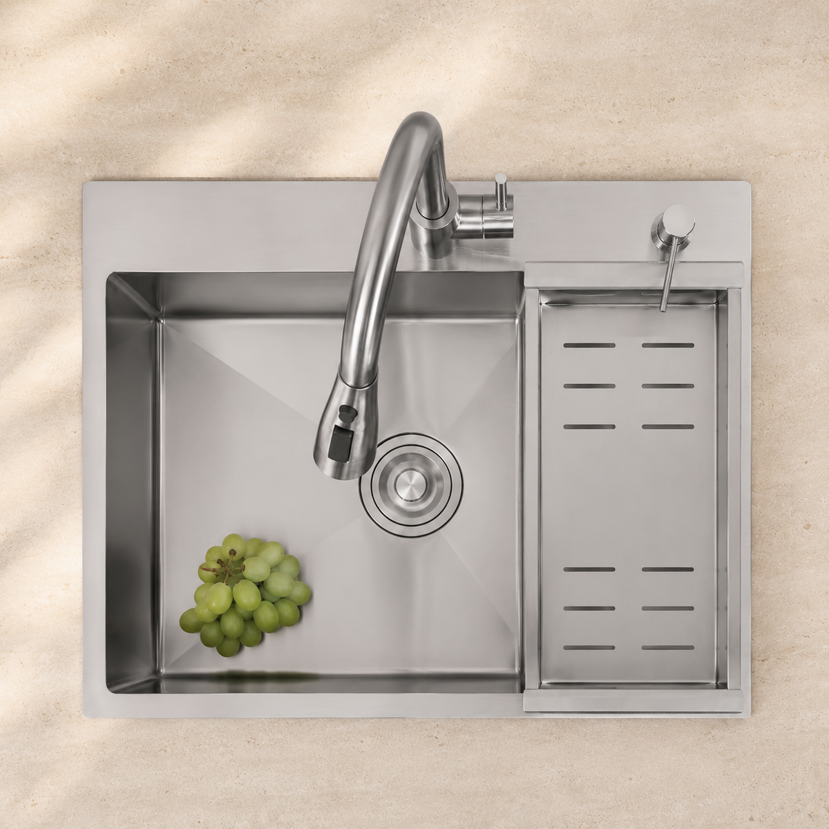 Évier de cuisine inox brossé 60x45 cm avec mitigeur – mitigeur