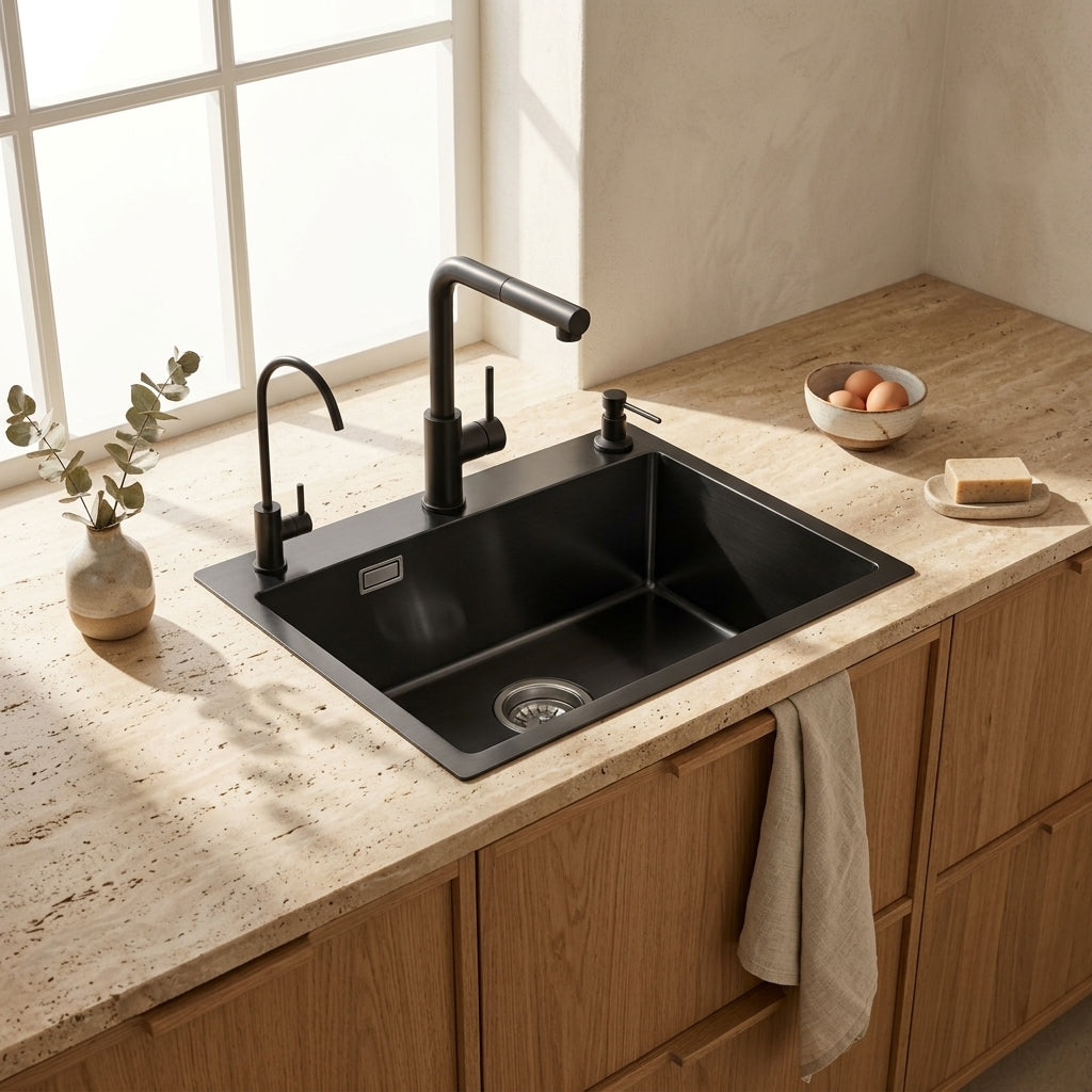 Évier de cuisine inox noir 60x45 cm – vue 3