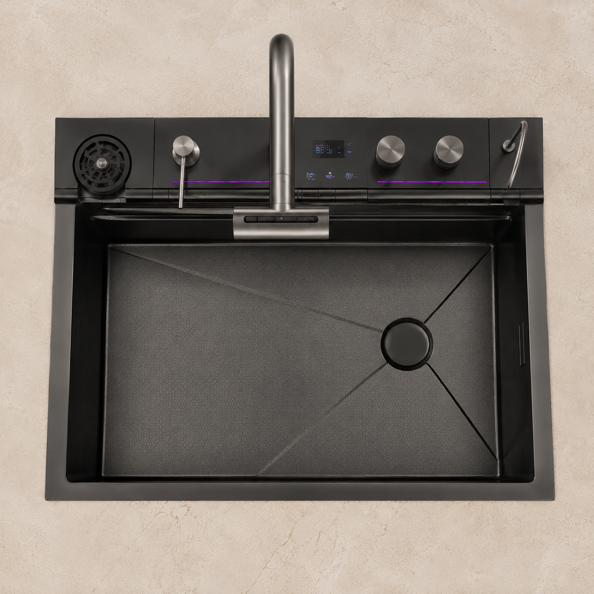 Évier de cuisine inox noir 75x45 cm avec mitigeur douchette extractible – mitigeur