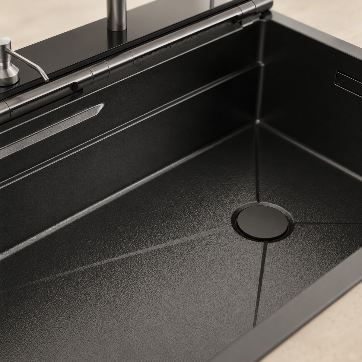 Évier de cuisine inox noir 75x45 cm avec mitigeur douchette extractible – mitigeur