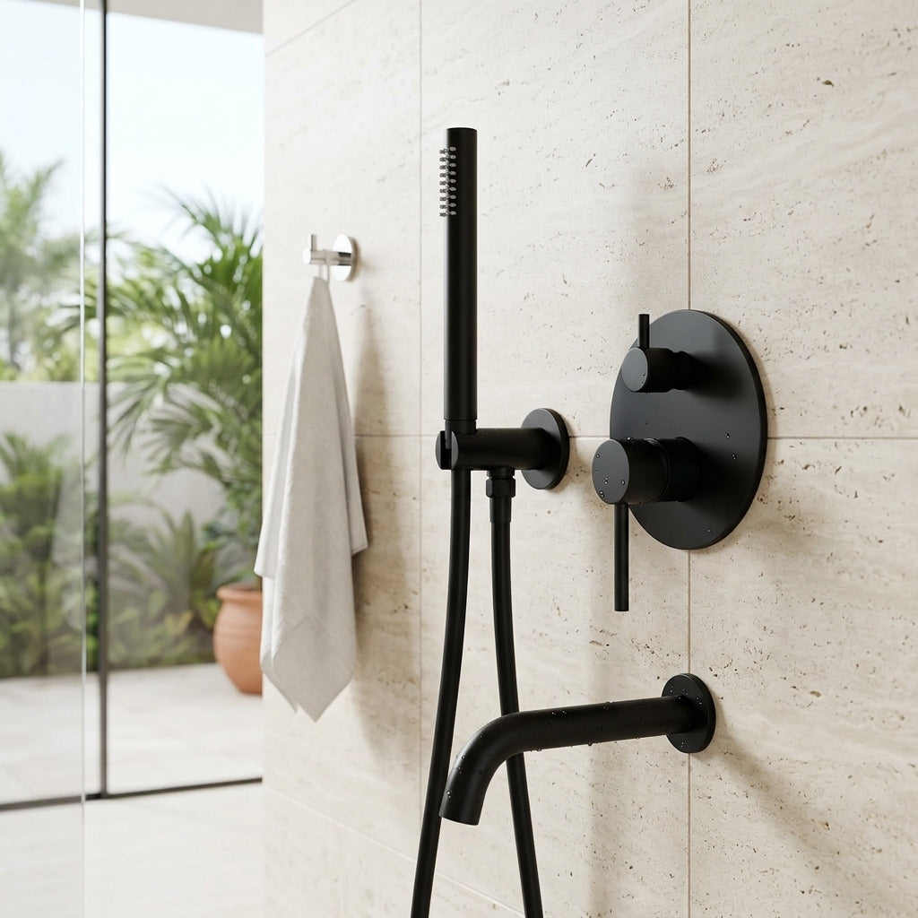 Mitigeur baignoire noir mat – mise en situation en salle de bain