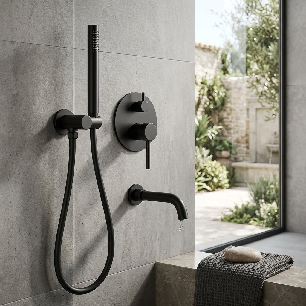 Mitigeur baignoire noir mat – mise en situation en salle de bain