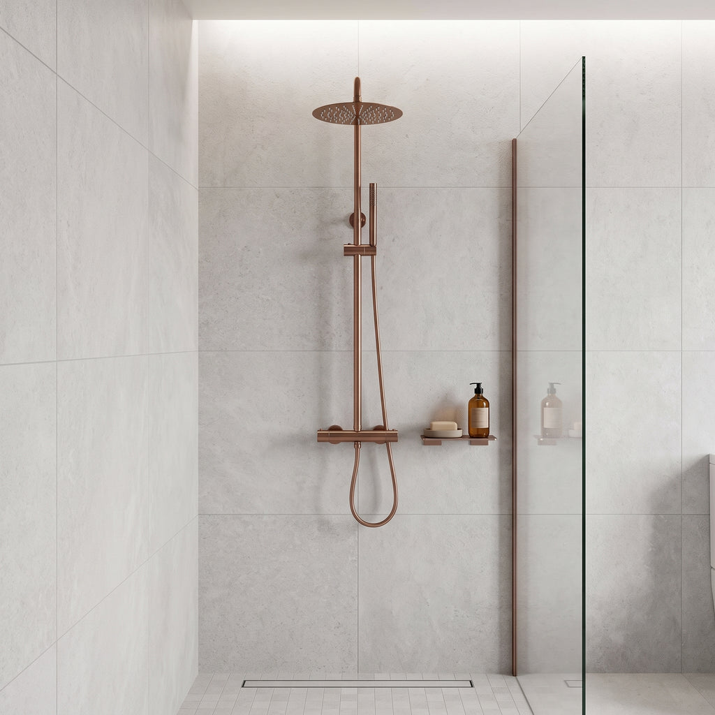 Mitigeur thermostatique douche mural laiton poli – mise en situation en salle de bain